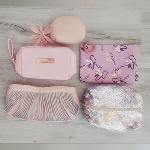 Lot X 5 MAC & Assorted Makeup Cosmetic Clutuch Bag Sequin Floral Glam Sparkle